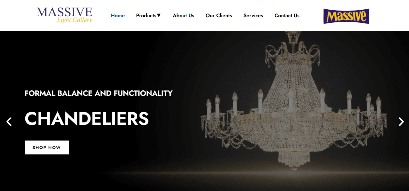 Massive Lights – Premium Architectural & Decorative Lighting Website portfolio image